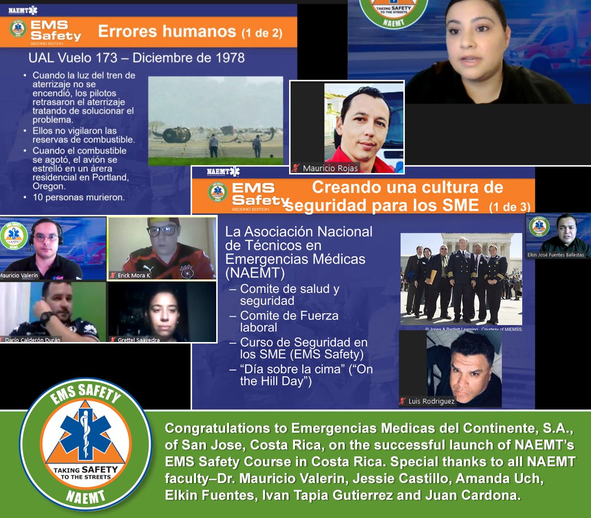 NAEMT_'s tweet image. Congratulations to Emergencias Medicas del Continente, S.A., of San Jose, Costa Rica, on the successful launch of NAEMT’s EMS Safety Course in Costa Rica. #NAEMTeducation #EMSsafety.  ow.ly/EJ9K50CeRdS