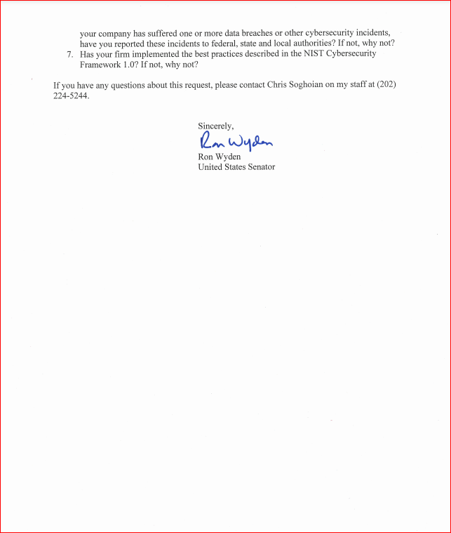 10/3/17, Senator Ron Wyden letter to Jack Cobb of Pro V & V asks about cybersecurity threats to our election infrastructure, if he has a Chief Security Officer & if he's aware of any data breaches or cybersecurity incidents where an attacker gained access!  https://www.wyden.senate.gov/imo/media/doc/wyden-pro-vandv-election-cybersecurity-letter.pdf