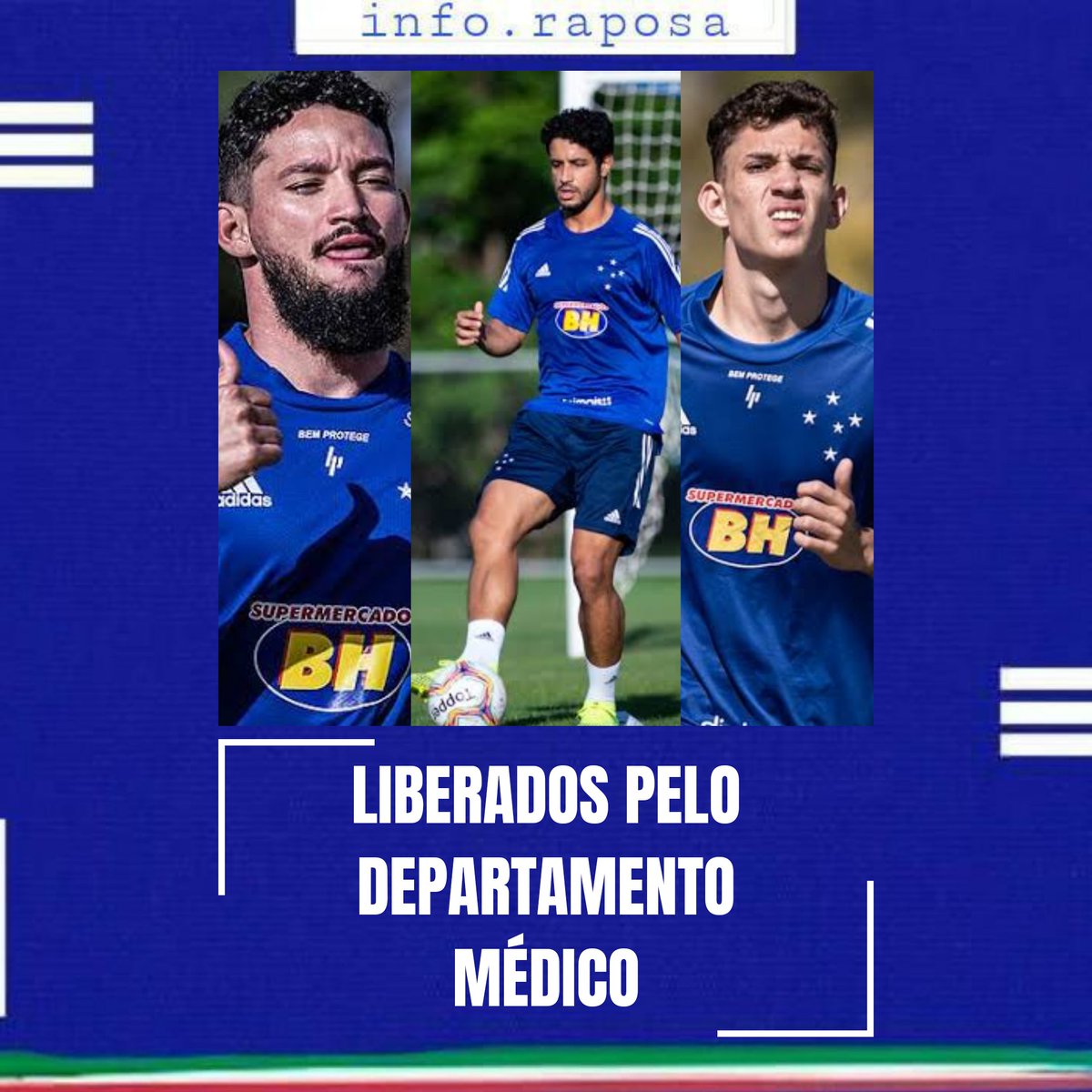 RaposaInfo's tweet photo. 🗞️O Departamento médico do Cruzeiro liberou 3 atletas para a preparação física, os jogadores Arthur Caíke, Stênio e Léo estiveram presentes hoje no treino em meio às preparações para a partida contra o Guarani, entretanto o retorno dos mesmos deverá ser em breve
+⬇️ https://t.co/TFfrx5H3VE