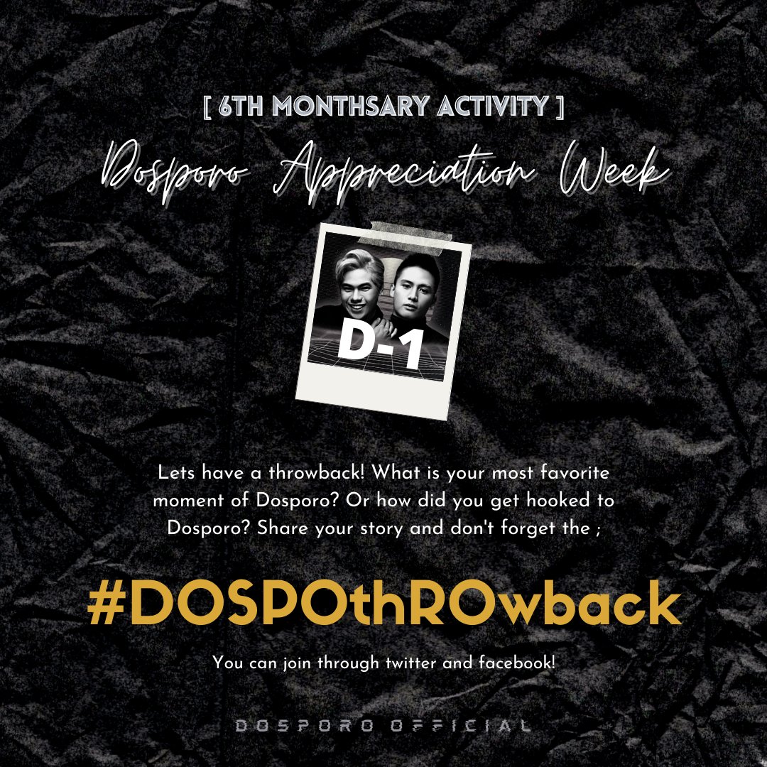 DosporoOfficial's tweet photo. D-1
Lets have a throwback! What is your favorite moment of Dosporo? Or how did you get hooked to Dosporo? Share your story and don't forget the #DOSPOthROwback
@1stoneOfficial
#StreamOneDream https://t.co/Jxumf2I2Fk