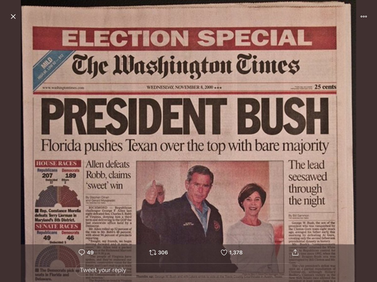 There never was a newspaper headline saying "President Gore" at the Washington Times. Here's the headline they actually ran. 6/11