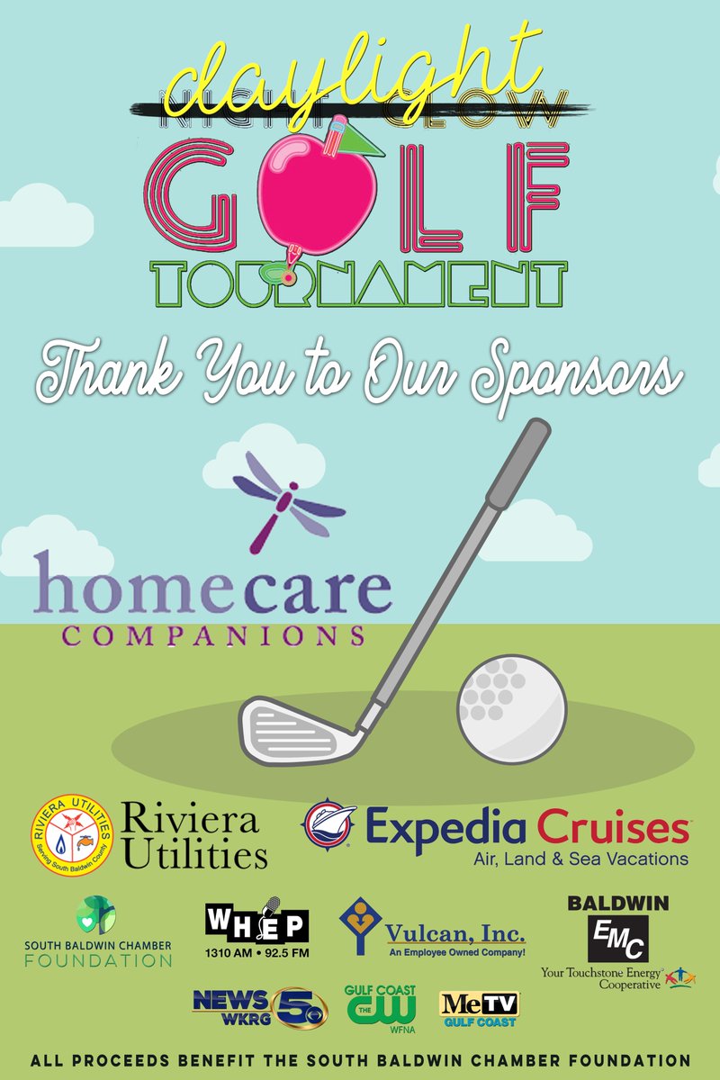The South Baldwin Chamber Foundation would like to give a #SHOUTOUT to the generous sponsors of the 2020 Daylight Golf Tourney! A special thanks to the presenting sponsor, Homecare Companions! #ThankYou!