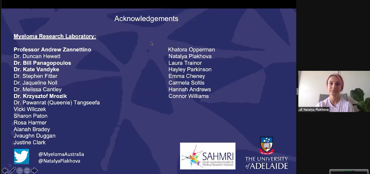 Myeloma Research Laboratory Adelaide (@myelomaadelaide) on Twitter photo Brilliant talk by PhD student <a href="/NatalyaPlakhova/">Natalya Plakhova</a> as part of the <a href="/TheASMR1/">The Australian Society for Medical Research (ASMR)</a> SA Annual Scientific Meeting! Her work is looking at the role of mesenchymal stromal cell senescence in progression to multiple myeloma 👏 <a href="/UniofAdelaide/">Uni of Adelaide</a> <a href="/sahmriAU/">SAHMRI</a> @ACWZannettino <a href="/vandyke_kate/">Kate Vandyke</a> Brilliant talk by PhD student <a href="/NatalyaPlakhova/">Natalya Plakhova</a> as part of the <a href="/TheASMR1/">The Australian Society for Medical Research (ASMR)</a> SA Annual Scientific Meeting! Her work is looking at the role of mesenchymal stromal cell senescence in progression to multiple myeloma 👏 <a href="/UniofAdelaide/">Uni of Adelaide</a> <a href="/sahmriAU/">SAHMRI</a> @ACWZannettino <a href="/vandyke_kate/">Kate Vandyke</a>