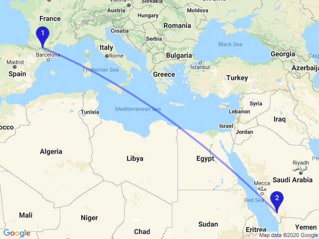 RandomDistance's tweet photo. The distance between 09200 Eycheil, France and Abha Saudi Arabia is 4746km #Maps #GIS #Earth https://t.co/vDNDBthAez
