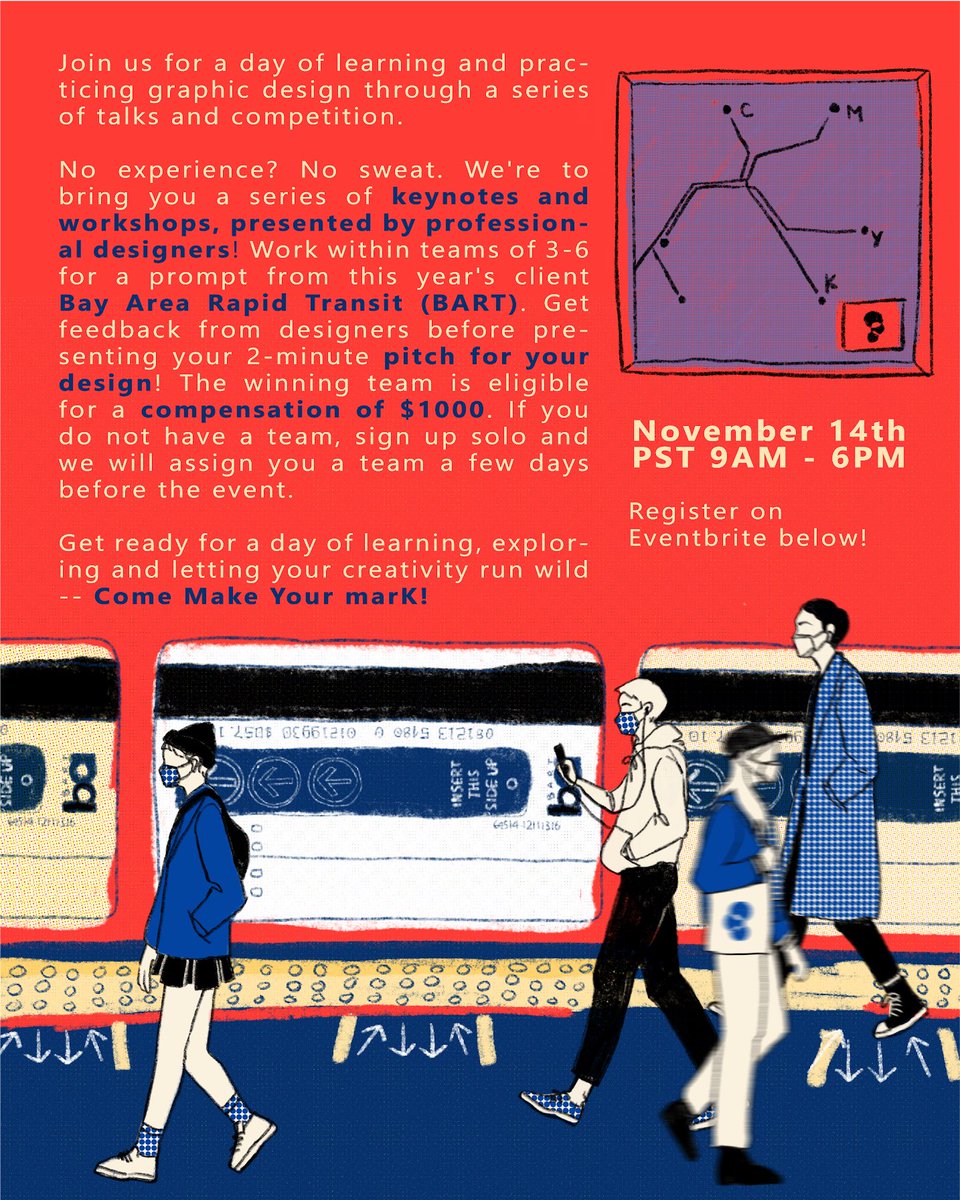 InnoDatCAL's tweet image. Join us this Saturday (11/14) for some friendly competition✨ work in teams of 3-6 on a design prompt for Bay Area Rapid Transit (BART). Winning team eligible for compensation of $1000. CMYK: Come Make Your marK 💙💗💛🖤  

TICKETS: tinyurl.com/cmyk2020
innovativedesign.club