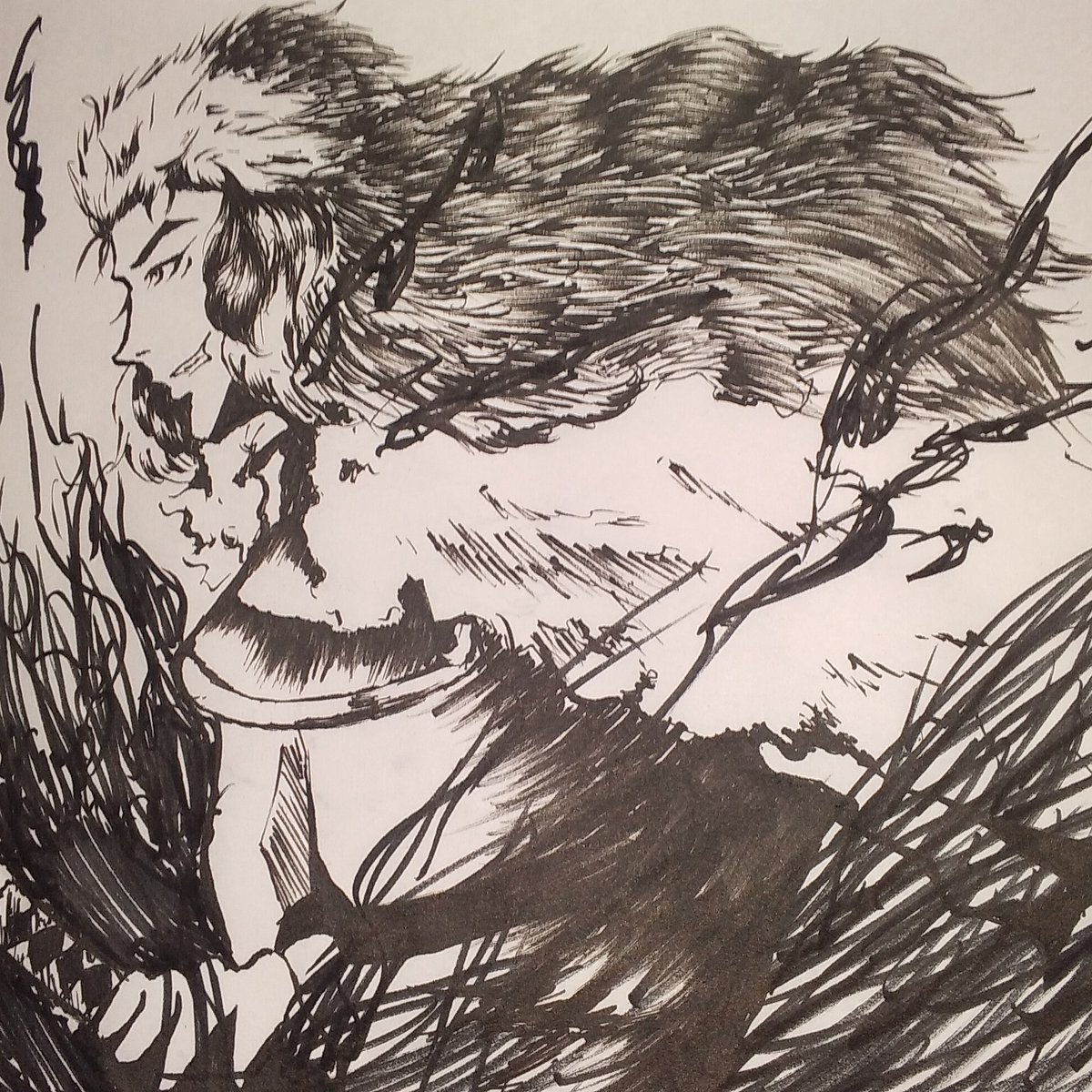 Uzivatel 藍連理 イラスト Na Twitteru とあるキャラを参考に ポケモンのエンテイ擬人化を描きました 使った画材 半紙 100均の筆ペン 水墨画 墨絵 アナログイラスト ポケモン ポケ擬