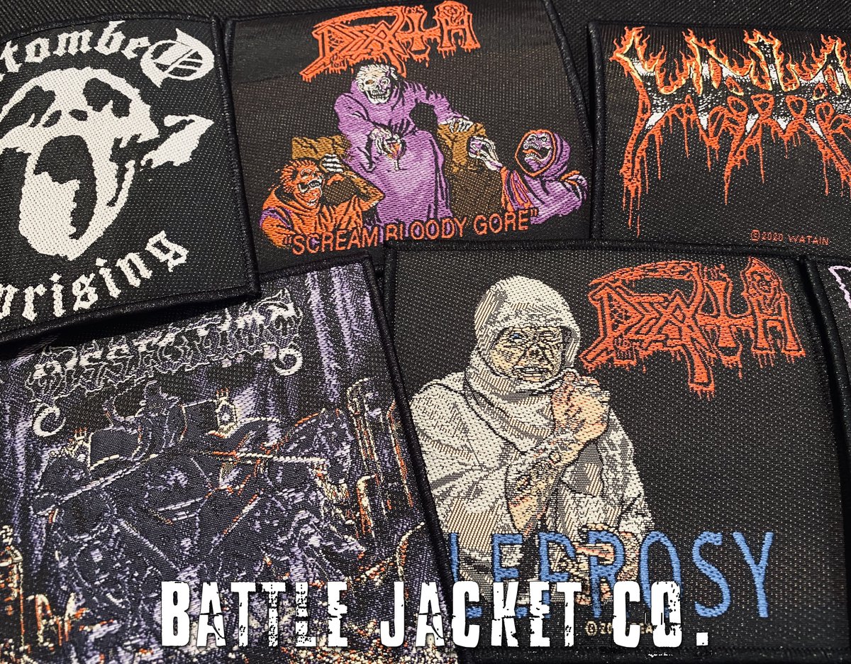 BattleJacketCo's tweet photo. Death "Scream Bloody Gore" and "Leprosy" battle jacket patches - https://t.co/0SmpZYoPu4 #battlejacket #battlevest #deathband #death #heavymetal #deathmetal #metalhead https://t.co/HJjpGkvnDt