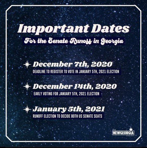 PiperPerabo's tweet image. #Georgia is having a runoff Jan 5 to decide who our 2 new senators will be. If it goes blue, Mitch McConnell will no longer be in charge.🐢

Know folks in GA? Send this:
Absentee Ballot
ballotrequest.sos.ga.gov

Will you be 18 by Jan 5? Register to vote! blackvotersmatterfund.org/vote/