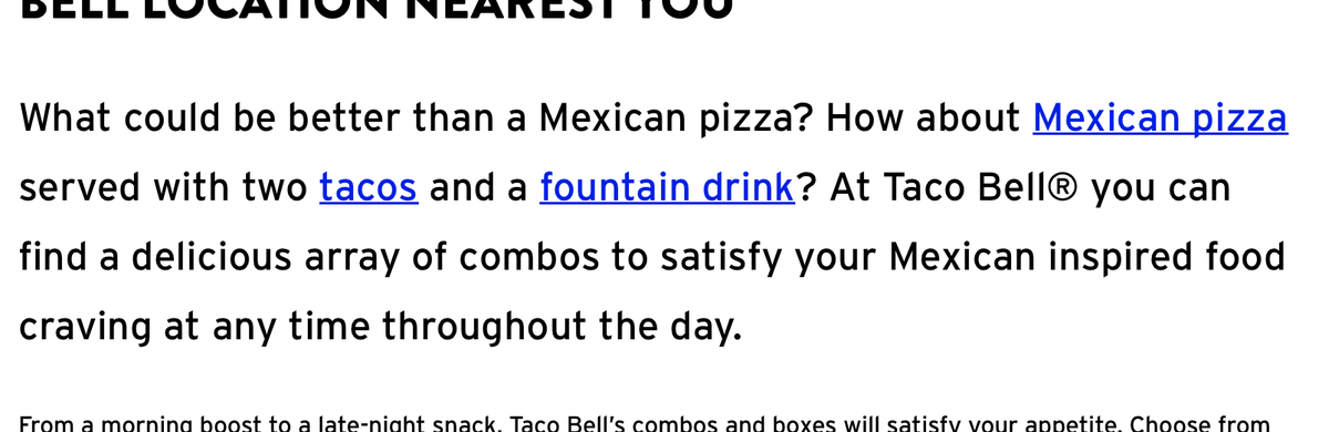 TIT1's tweet photo. .@tacobell You take the Mexican Pizza off your menu, but keep this up? What a tease. Maybe you should update the copy on this page. https://t.co/XObroN2Exa