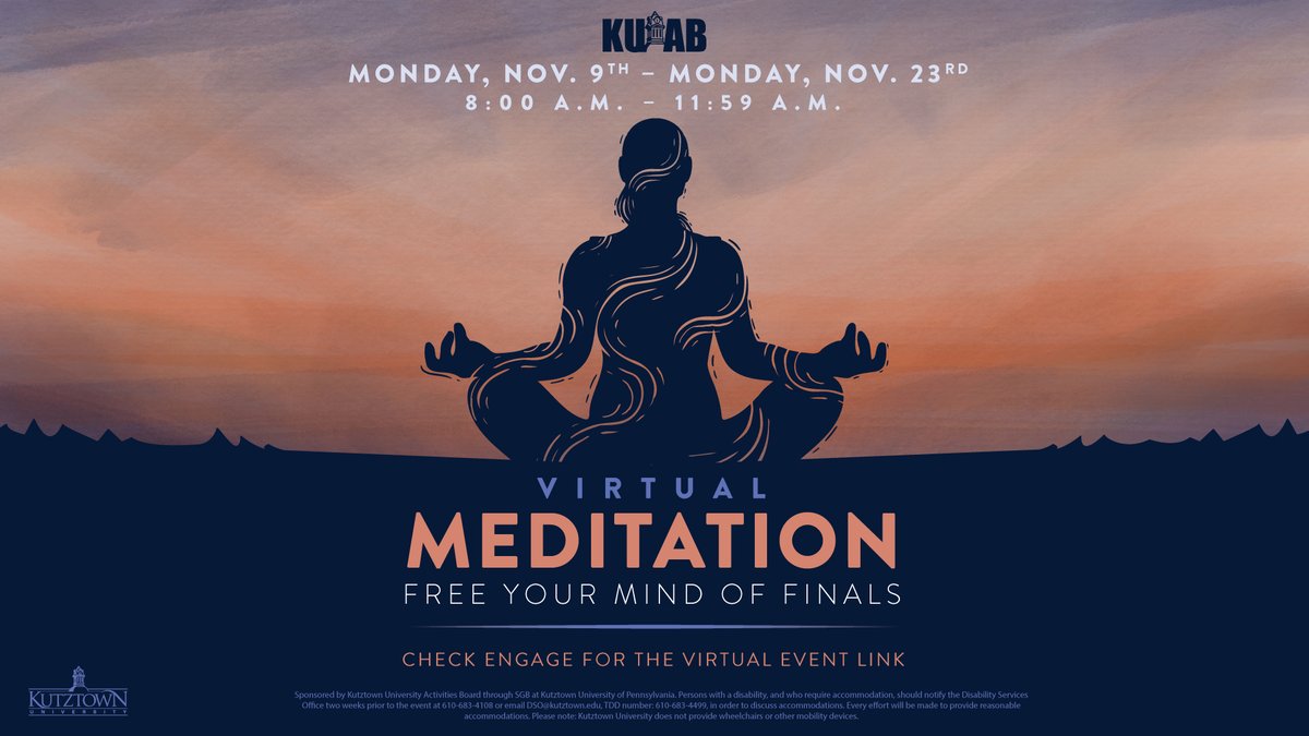 _KUAB's tweet photo. Finals week stressing you out already? Feel free to check out some of these FREE options to do meditation and get your mind off of the stress of school and upcoming exams.🧘✨
Link to our engage page:https://t.co/wcT0cZJcCs https://t.co/SUzsNSJvTu
