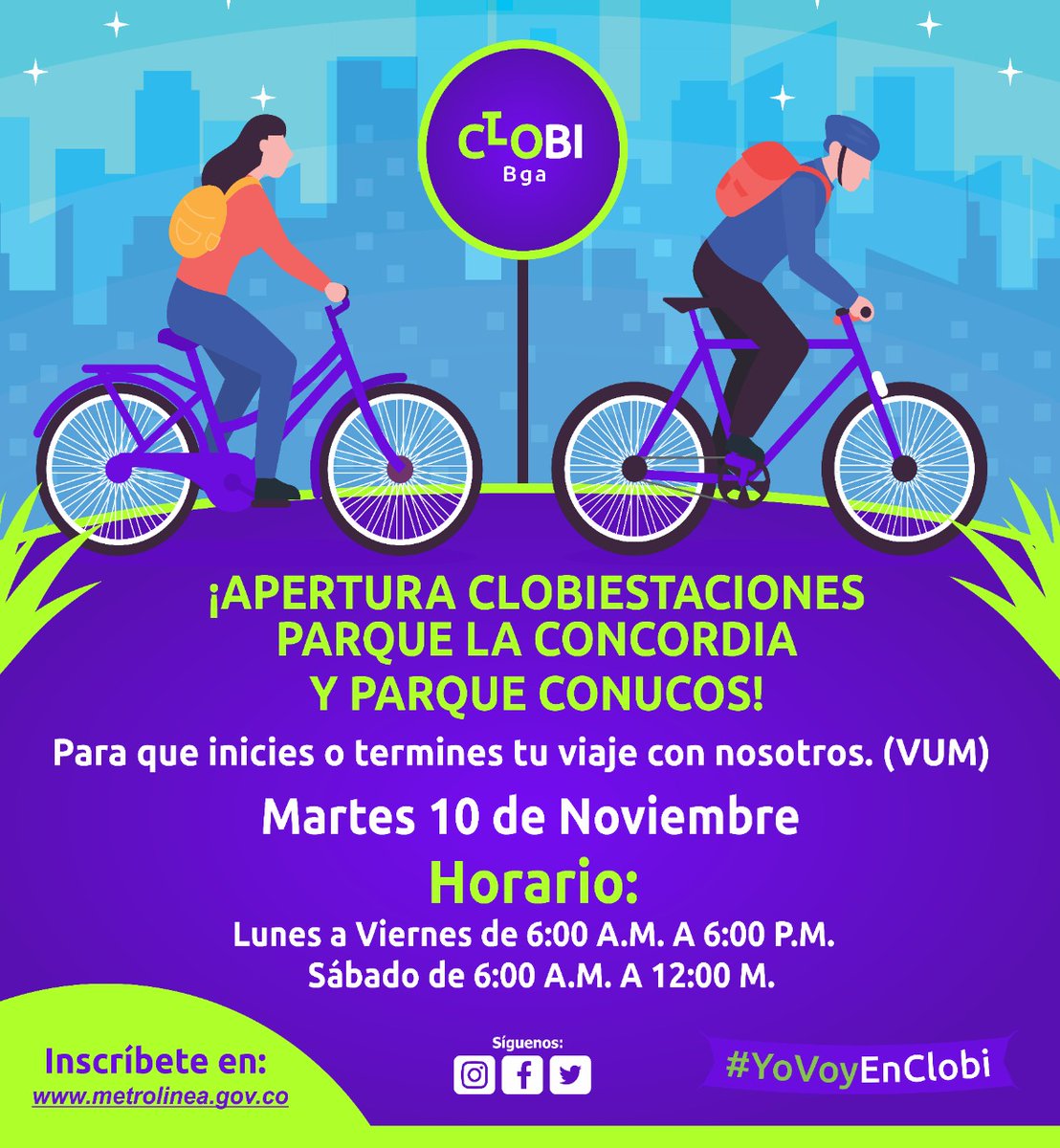 Metrolinea's tweet photo. 🚨 #ClobiAlerta 🚨 ¡Oye amante de la bicicleta! ¡Tú apreciado ciudadano! Te contamos que a partir de mañana abriremos dos estaciones de ClobiBGA en los parques La Concordia y Conucos🚲 Crecemos porque son más las personas que se suman a la movilidad sostenible🍃

@AlcaldiaBGA https://t.co/u7pTm5Usd1