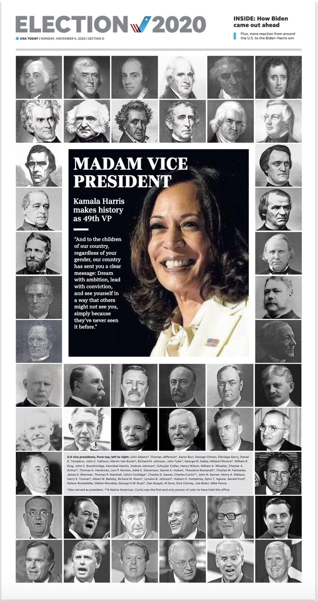 SND's tweet photo. Madam Vice President: In Monday’s ⁦@USATODAY print edition. (via @nicole_carroll) #SNDelect #NewsDesign https://t.co/9NwWD5Mzpq