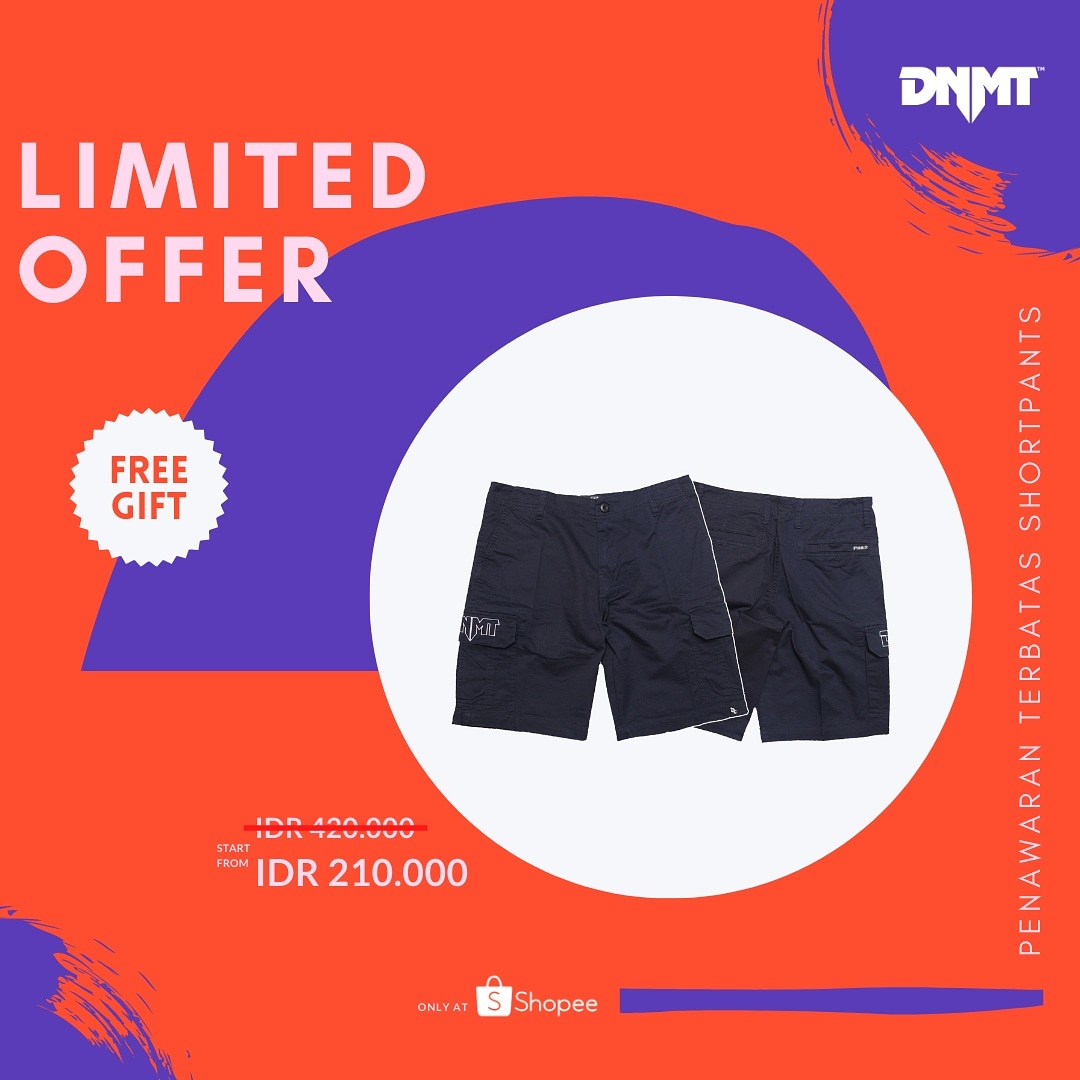 Penawaran spesial dan terbatas untuk pembelian shortpants apapun di Shopee. Link: shopee.co.id/dnmtbali