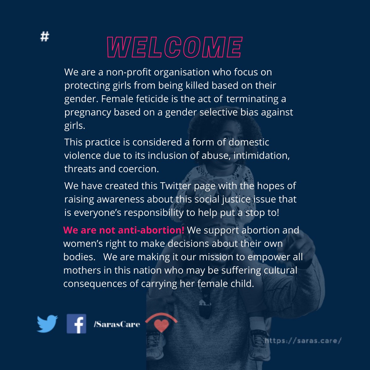 SarasCare's tweet photo. Welcome #WeAreSarasCare where every girl matter’s. We are here to raise awareness on the topic of female feticide and spread hope to mothers who are being forced to give up their girls. #StopFemaleFeticide https://t.co/hteMvQ68Zz