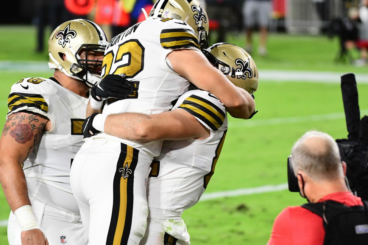 Saints's tweet photo. First NFL touchdown mood for Trautman 🎣👏 https://t.co/3FIReaZF38
