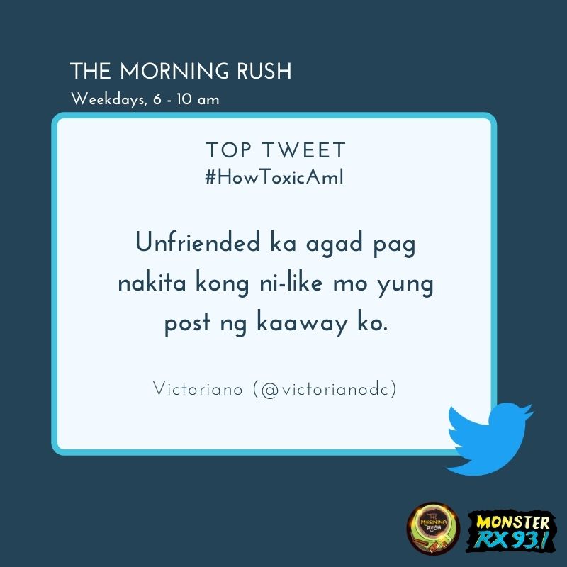 RX931's tweet photo. #HowToxicAmI from @victorianodc
#TheMorningRush #Quaran10 https://t.co/5cDhe7BAhE