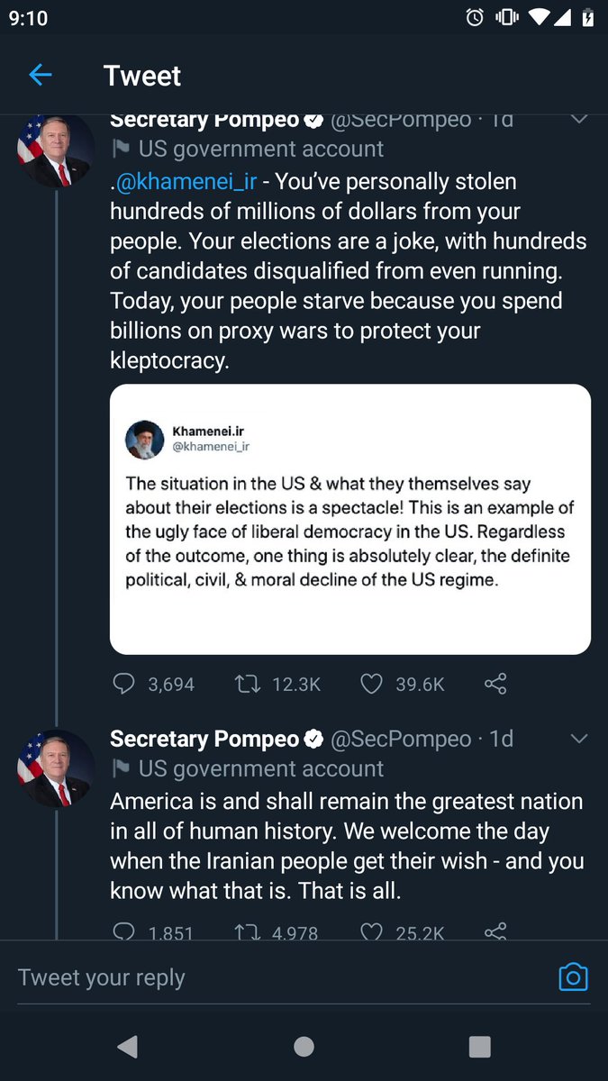 This is what appears to be a bit of a pissing match that Pompeo's having at Iran: