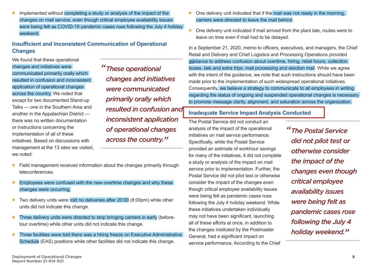 Let’s be blunt - the data doesn’t lie and the concerns by Congress and Americans in general was in fact warranted Louis DeJoy should be relieved of his position IMMEDIATELY and subsequently chargedbecause he knew exactly what he was doing  https://www.uspsoig.gov/sites/default/files/document-library-files/2020/21-014-R21.pdf