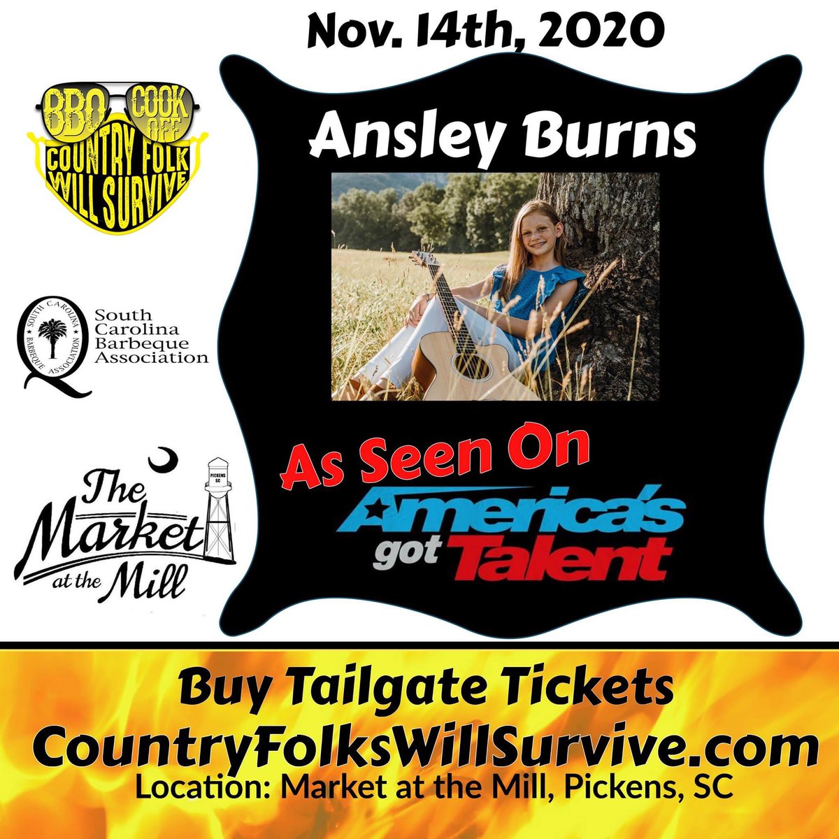justinraywill's tweet photo. 🚨🚨🚨***ANNOUNCEMENT***
PLEASE WELCOME - Ansley Burns - 🎤 "As Seen On"  America’s Got Talent!

🔥 She will be hosting the Kids zone entertainment live on stage from 12:30 pm - 1 pm &amp; 3:30 pm - 4 pm.

Tickets are going fast!

https://t.co/mMpDvT9TcE  - BBQ COOK OFF - Nov. 14th! https://t.co/IacAL9Me1i