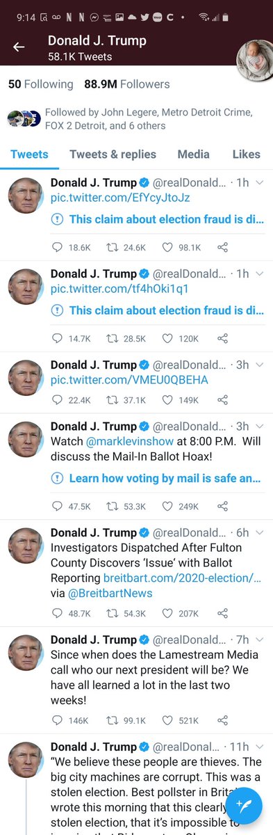 Lauramf102984's tweet photo. @realDonaldTrump your a lunatic.   You lost! You said today " your dad as a kid told everything you touched turned to Gold. " you bankrupt all his companies,  your a crook, get some friends.. lol. Twitter is deleting all your lies.  You lost!  Dead people? 5 million? https://t.co/xwIwMQWC1M