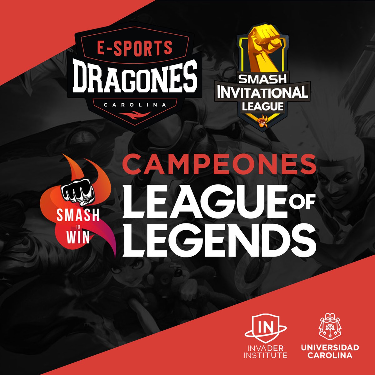 ¡VICTORIA!
¡Somos Campeones de #LeagueOfLegends del Smash Invitational League de Smash To Win!
¡Gracias #Dragones por todo el apoyo! 

#SoyDragón #SoyLibre #eSports #VienenCosasBuenas <a href="/digitalinvaders/">Invader Institute</a> <a href="/UCarolinaMx/">Universidad Carolina</a>