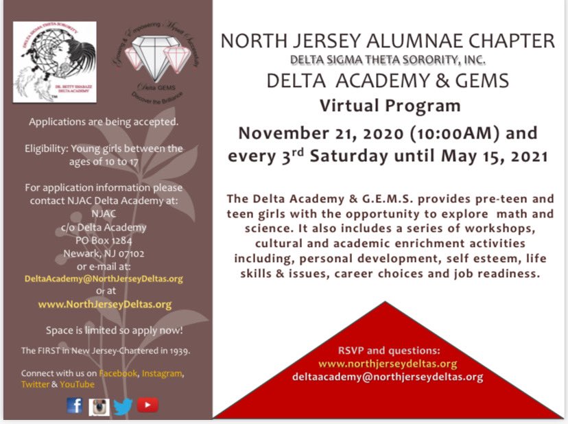 NorthJerseyDST's tweet image. 🗣 Calling all girls ages 14-18  For more info. contact us at DeltaGems@northjerseydeltas.org 

 #deltagems #deltasigmatheta #NJACDST #dst1913