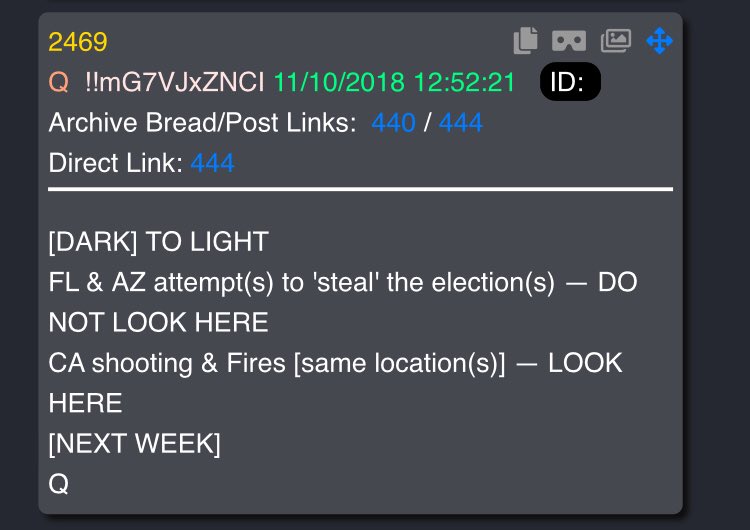 19/ TWO YEAR DELTA11/10/18 - TuesdayTwo HUGE dropsRemember the POTUS election interference tweets?Drops:[DARK] TO LIGHT... attempts to ‘steal’ the election(s)Note that (s)? Say it without the S.Advanced knowledge [they’d] try to steal THE election THEN...