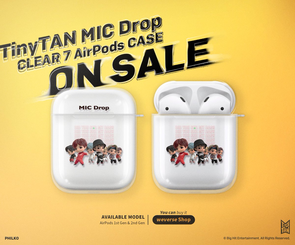 Philko_official's tweet photo. TinyTAN MIC Drop Clear 7 AirPods Case is on sale. 
You can buy at Weverse shop (USA) 
#TinyTAN  #BTS #WeverseUSA #PHILKO 
#TinyTAN_MICDropAirPodsCase
#TinyTAN_AirPodsCase https://t.co/6YU9gNo9SU