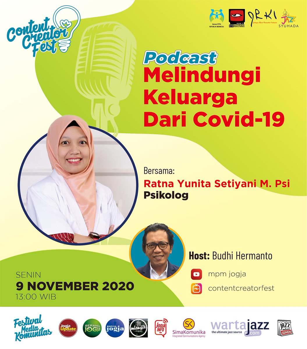 Jangan lupa, nanti siang jam 13.00 WIB, ngobrol santai dengan mbak Ratna Yunita tentang "Melindungi keluarga dari Covid-19."
Acara ini bisa ditonton di channel youtube mpm jogja dan IGTV @contentcreatorfest 

#PerempuanBerdaya #AnakTerlindungi #IndonesiaMaju #FMK2020 #CCF2020