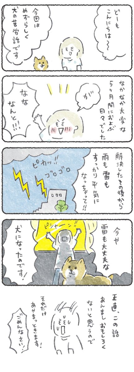 月曜はこつぶ更新日?
ついに...犬の雷怖がりに終止符がうたれました!
泣くほど嬉しかったのでたくさんの飼い主さんに伝わればいいなと思う反面、
他の子に効くかわからないので不安もある
複雑な心境でお届けする今週のお話です
(10日10時まで会員さんでなくても読めます)
https://t.co/MLnMAtNnIa 