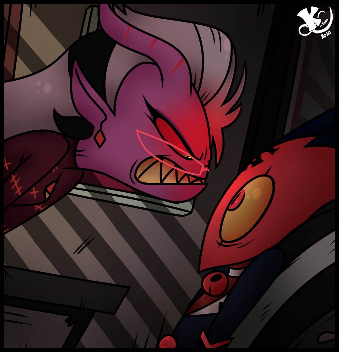 CKurosama's tweet photo. Helluva Boss Bloopers (3) "BOOP!" 

(Blitzo really enjoyed to do that the first time...) 
#HelluvaBoss #HelluvaBossfanart https://t.co/do3AqKq5HD