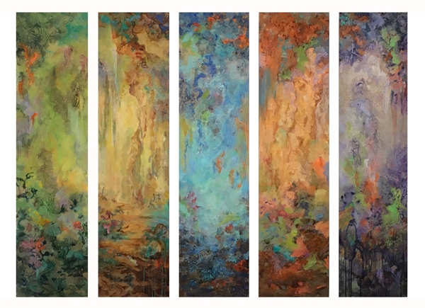 COLOR MEDITATION, Quintet: 48" x 12" x 1.5" each, acrylic on 5 panels, available at the SHOP. Free shipping bonnieteitelbaum.com/product-page/c… #art #contemporaryart #fineart #interiordesign #architecture #design