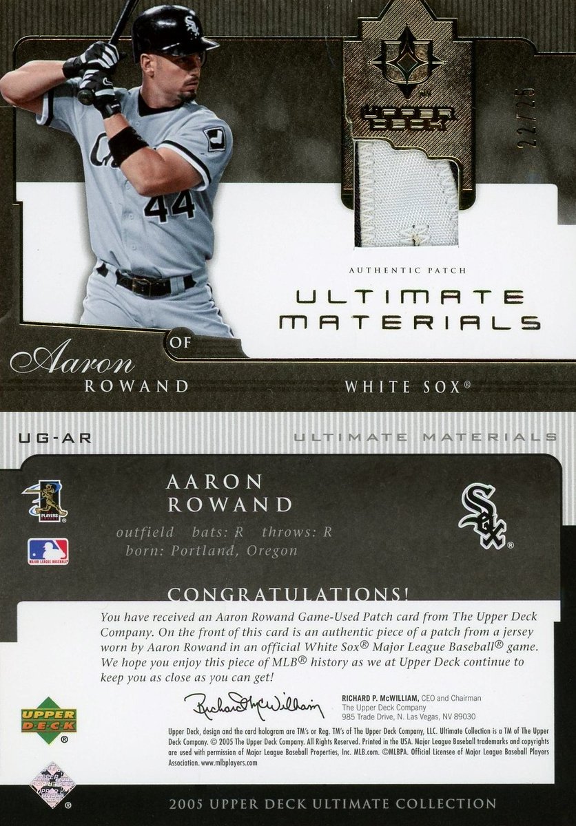 koreancardboard's tweet photo. Picked up a nice 2005 Upper Deck Ultimate Materials #AaronRowand #whitesox https://t.co/vXI5bgZuw1