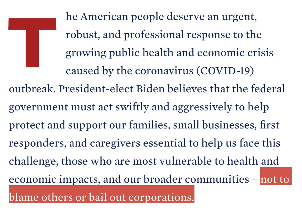 2/x I like that they say in the first graf that they want "to blame others or bail out corporations." Tho I'm all for telling Trump & his ilk who've let hundreds of thousands die, blame doesn't work in public health & I'm glad (& surprised) not to see nationalism here