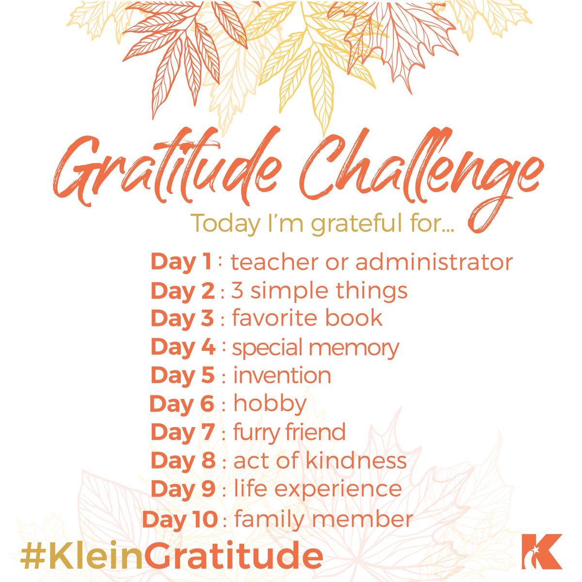 Act of Kindness - Gratitude Challenge. An AP fed a student breakfast &amp; lunch everyday during summer school. The student was hungry, had $ in his account but was told by parent not to use it - loved seeing this kid’s face when he got the meals - beyond moved!!! #KleinGratitude