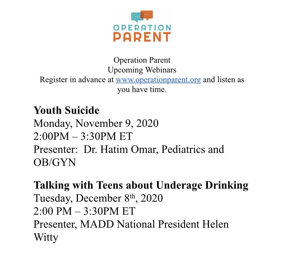 CarterJCPS's tweet photo. Take advantage of the free webinars that Operation Parent offers to families.  You can also follow them @OperationPARENT https://t.co/5dJUOYDQMk