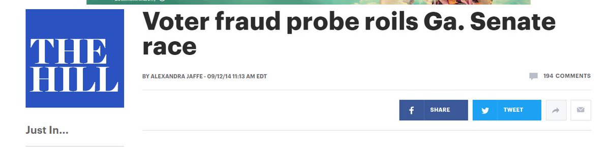 In 2014, evidence of voter fraud committed by Dems was reported in the mainstream press.Kemp said his office “received numerous complaints about voter applications submitted by New Georgia Project,” a GOTV operation.Ever hear of Fair Fight Action, Stacey Abrams' group? 2/3