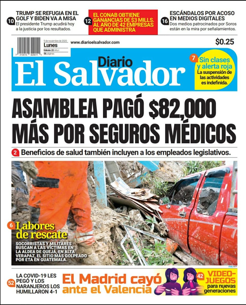 elsalvador's tweet photo. Esta es la portada de #DiarioElSalvador de este 9 de noviembre del 2020. #DiarioES #DES https://t.co/RkuR8OKEvd