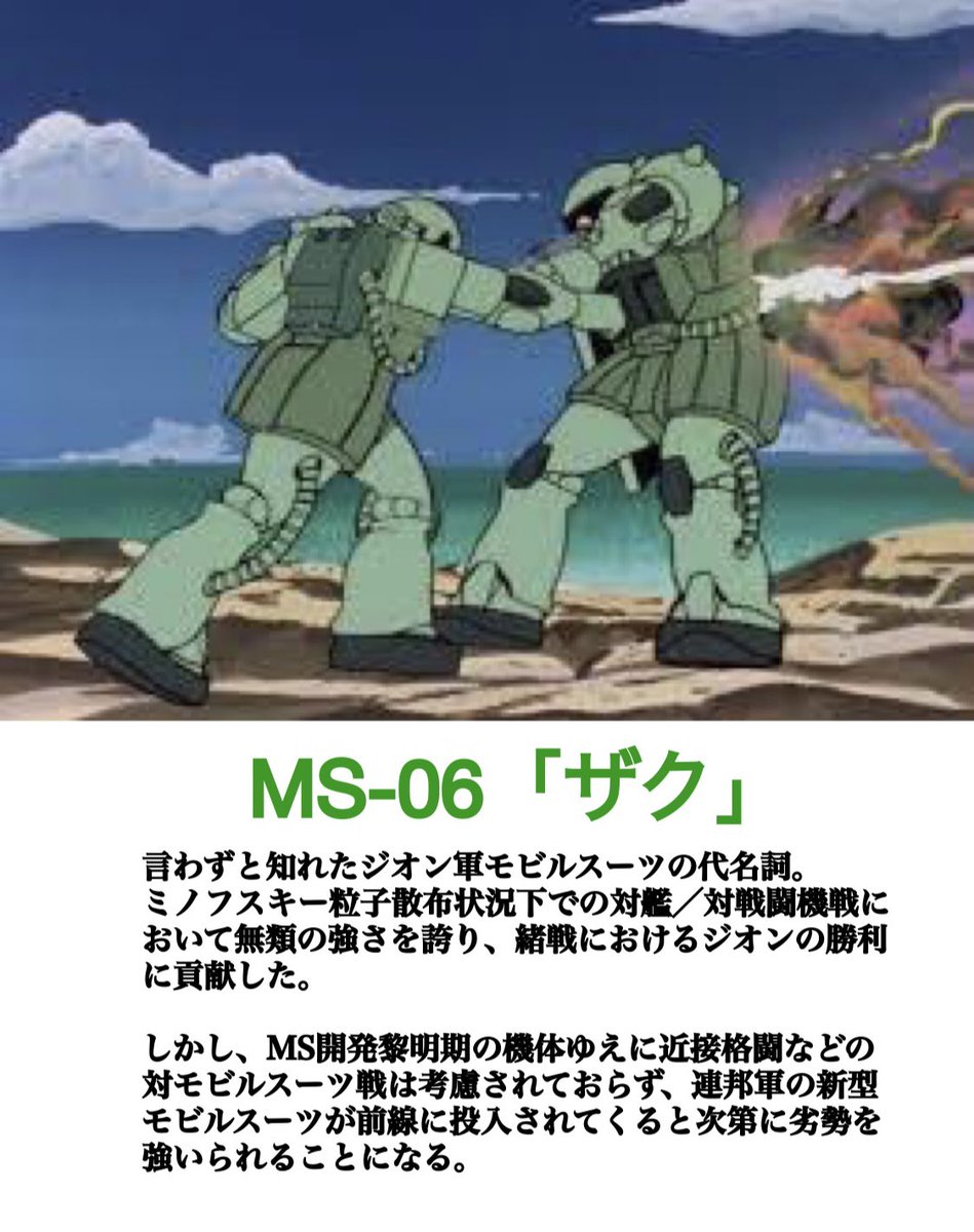 Heikayuuji 今日は一年戦争における ジオン軍の代表的なモビルスーツについて解説するぜ 誤表記訂正 機動戦士ガンダム