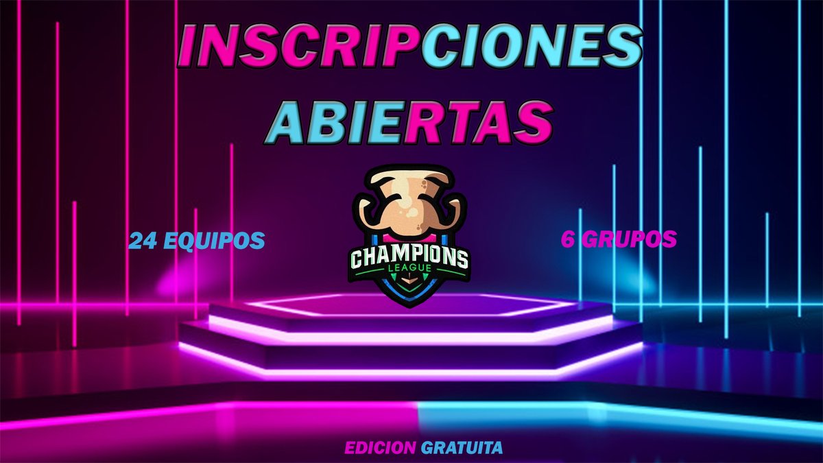 ‼ VOLVEMOSSS ‼ 

Abrimos Inscripciones para nuestra tercera edición gratuita🤞

-->24 Equipos
-->6 Grupos

REQUISITOS👇
- Conseguir 7 RT´S.
- Seguir a <a href="/ChampionsCR_/">Champions League CR| #QuedateEnCasa</a> 
- Seguir a @ElielAvila_CR 
- Mencionar 2 equipos.
- Dar RT y FAV 💕

Todos los requisitos al MD 📩