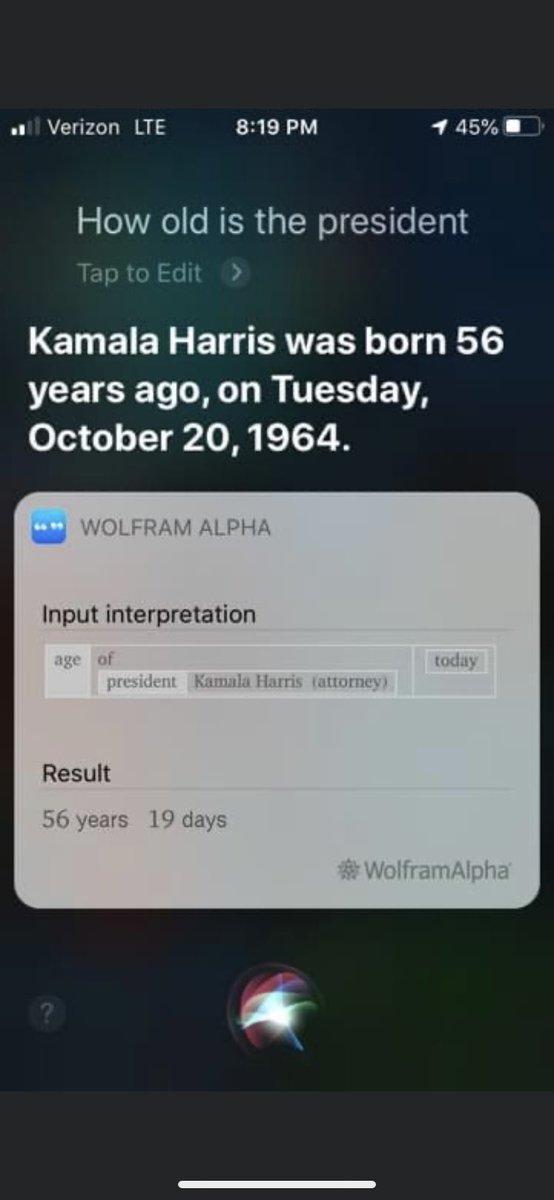 smw4898's tweet photo. @iheartmindy Just asked Siri how old the president is???? https://t.co/tnMyLcivzS