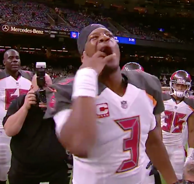 BleacherReport's tweet photo. Jameis ate the W again 😂 @brgridiron https://t.co/URyQrHnfZW