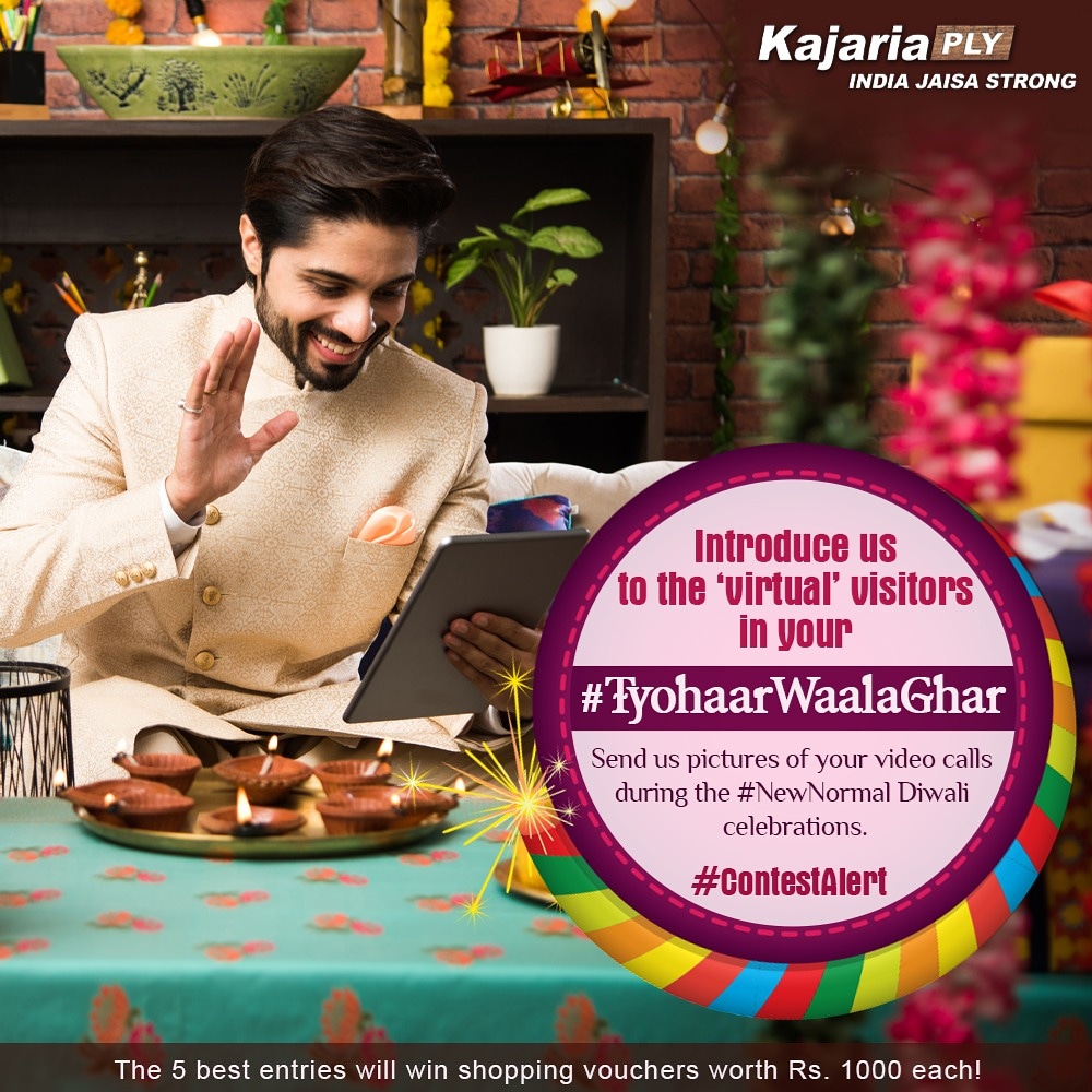KajariaPLY's tweet photo. This #NewNormal Diwali celebration will certainly bring along some virtual visits to your #TyohaarWaalaGhar. Send us pictures of those long due virtual meetings you are planning to catch up on this festive season.
#KajariaPLY #Celebration #GetFestiveReady #ContestAlert #GiveAway https://t.co/3ngvMvHmO0