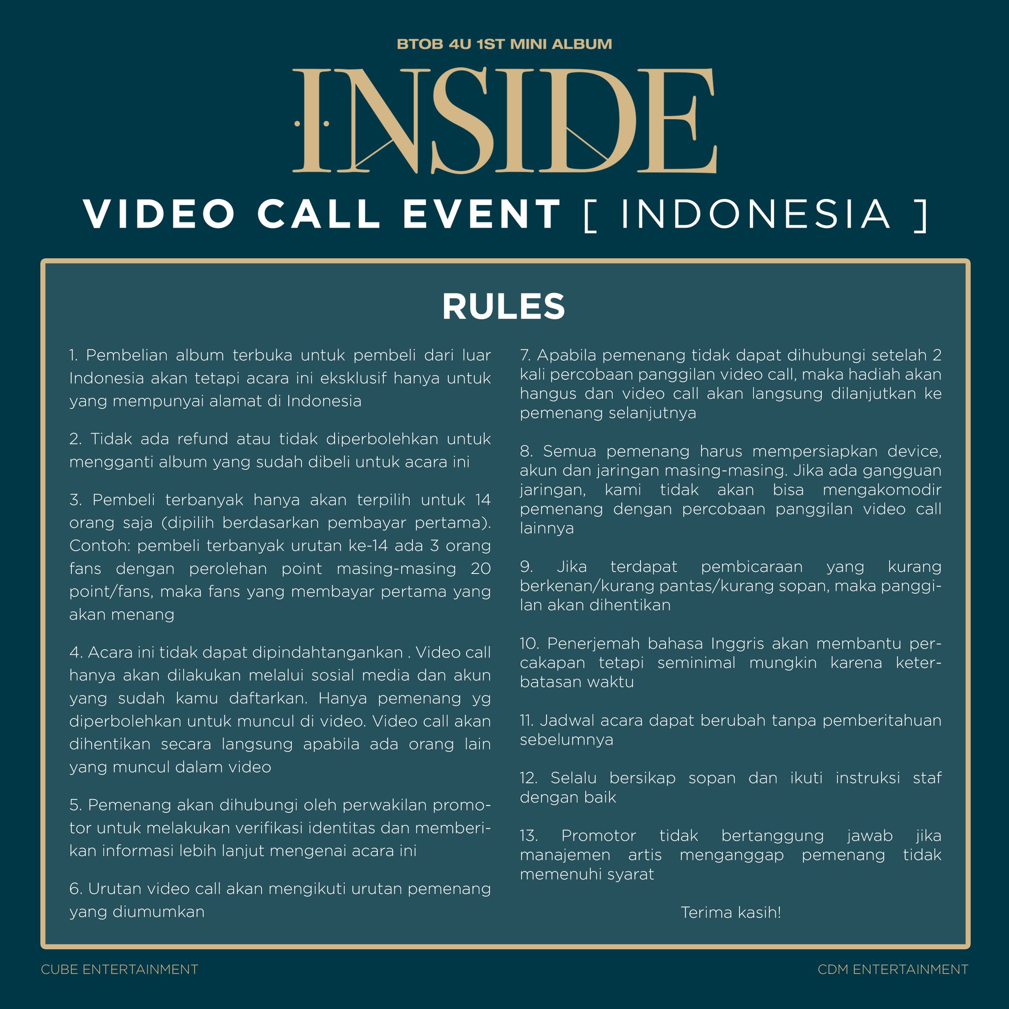 Cdm Entertainment Twitterissa Icymi Important Rules For Btob4u Inside Video Call Event Philippines Amp Indonesia Are Posted At Https T Co Dufj9khujt But Here S The Complete And Translated One For Indonesian Melody Terima Kasih