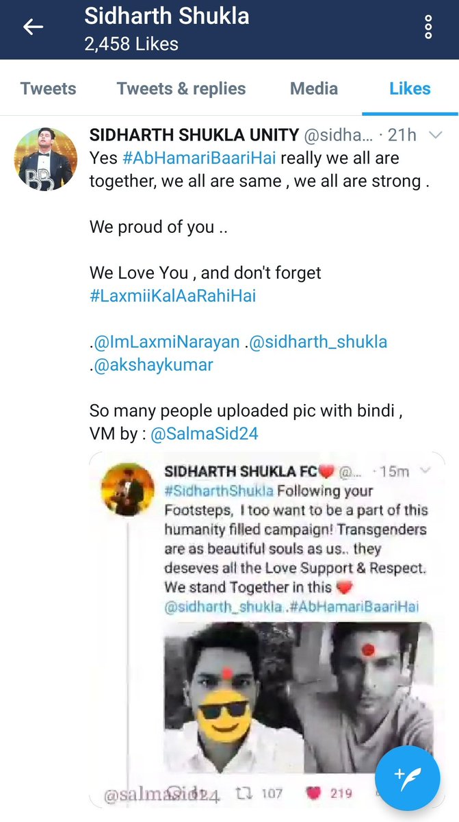  #SidharthShukla coming forward to support social issues and sidhearts taking forward this initiative to break gender stereotype is one of the best thing happened in these days. -Him liking those tweets -Filmfare tweet  We are proud to stan him. 