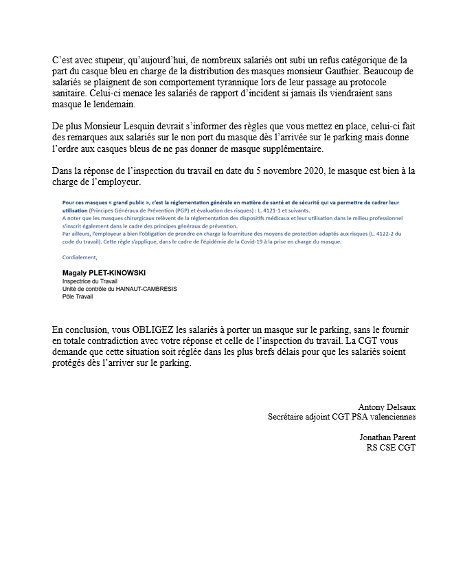 courrier envoyé à notre direction tôt ce matin. #PSA #CGTPSA <a href="/JPierre_Mercier/">Jean-Pierre Mercier 🚩</a>