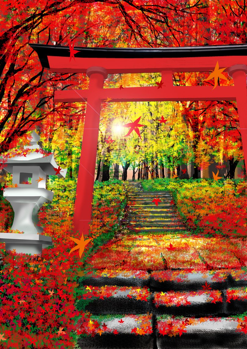 70以上 和風 紅葉 風景 イラスト