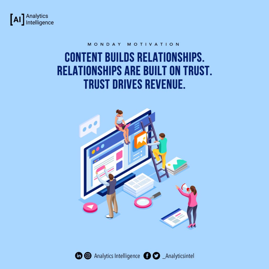 _AnalyticsIntel's tweet photo. If you want to truly grow or if you want to beat the competitortre down the street or if you want to increase the value of your company. It start with the this strategy:Content builds relationships, relationships builds trust and trust equals sales. #MondayMorning #mondaythoughts https://t.co/HbxOiYnKx1