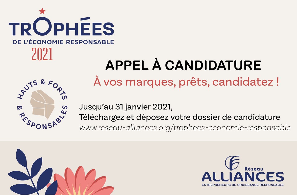 reseaualliances's tweet image. [Appel à candidature] Les candidatures pour les #Trophées de l'Economie Responsable 2021 sont lancées ! 🎉
Vous êtes une entreprise ou une organisation des #HDF innovante et engagée pour une économie plus responsable ?
👉Tentez l'aventure ! bit.ly/2U71riP