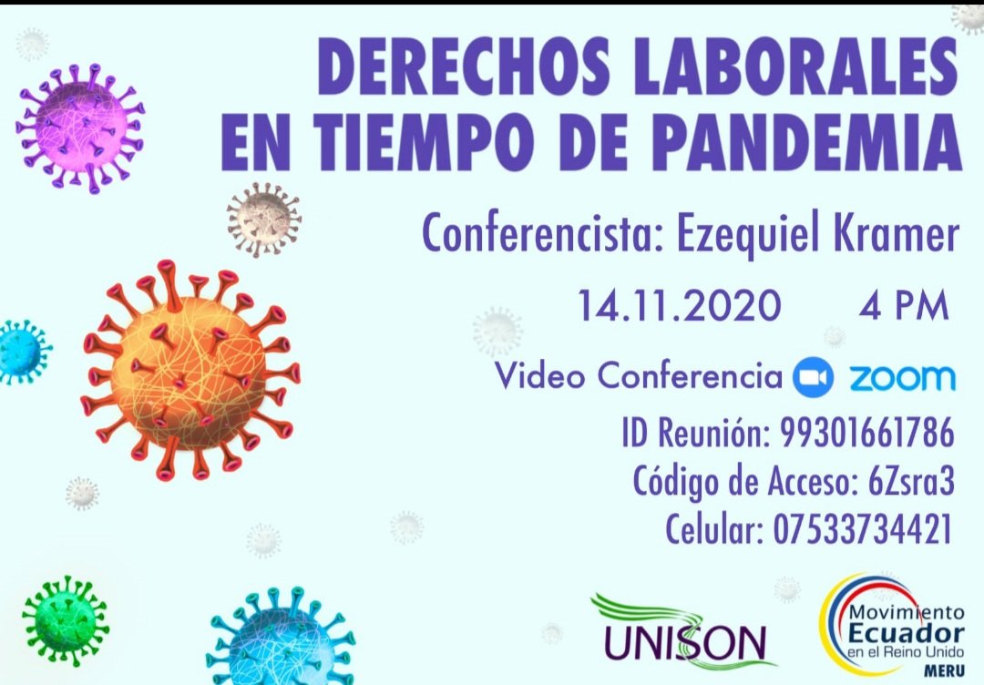 MeruEcua's tweet photo. DERECHOS LABORALES EN TIEMPOS DE PANDEMIA LONDRES. Sindicato UNISON 
ENVIAR PREGUNTAS: movimientoecuadoruk@gmail.com 
@jc_piedra 
@Marisol23Guzman 
@Mauricio_AZA https://t.co/lKKZDch011